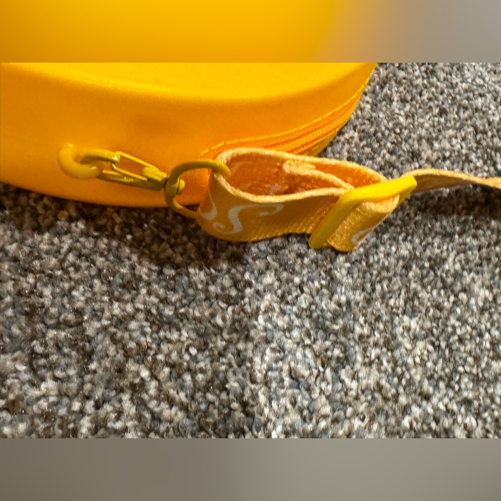 Sol de Janeiro Vibrant Round Mustard Yellow Rubber Crossbody Bag (8”x8”) unique - Picture 7 of 13